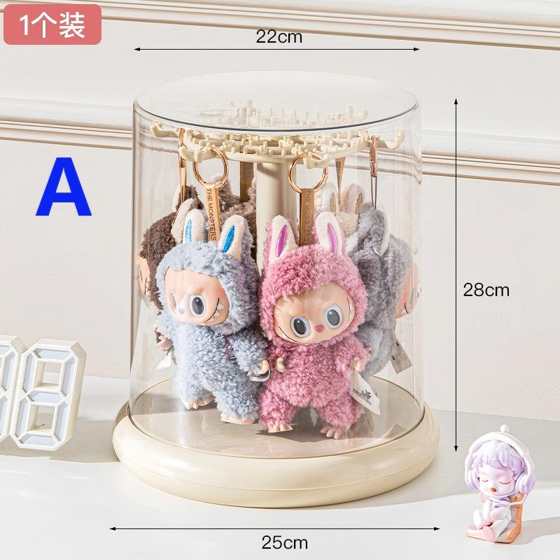 Labubu Transparent Rotating Toy Organizer Display Case-Storage Rack for Plush Dolls, Action Figures, Keychains, Blind Boxes