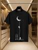 2026 New Arrival 100 Cotton Tshirt Astronaut Climbing Crescent Moon Creative Silhouette Print Crew Neck Tops Unisex Ins Style Loo