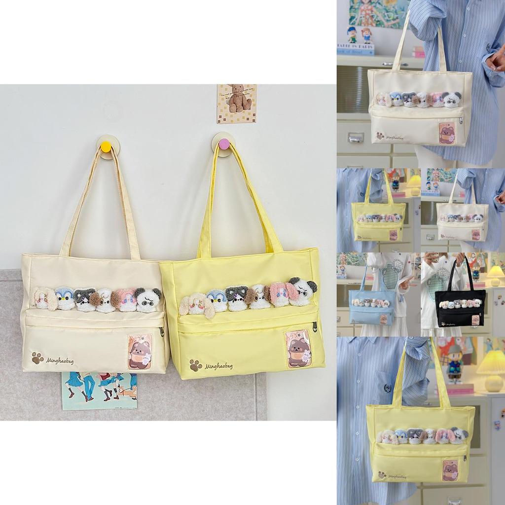 Cute Cat Paw Letter Embroidery Large Capacity Women Casual Canvastote Bag For Daily Use
