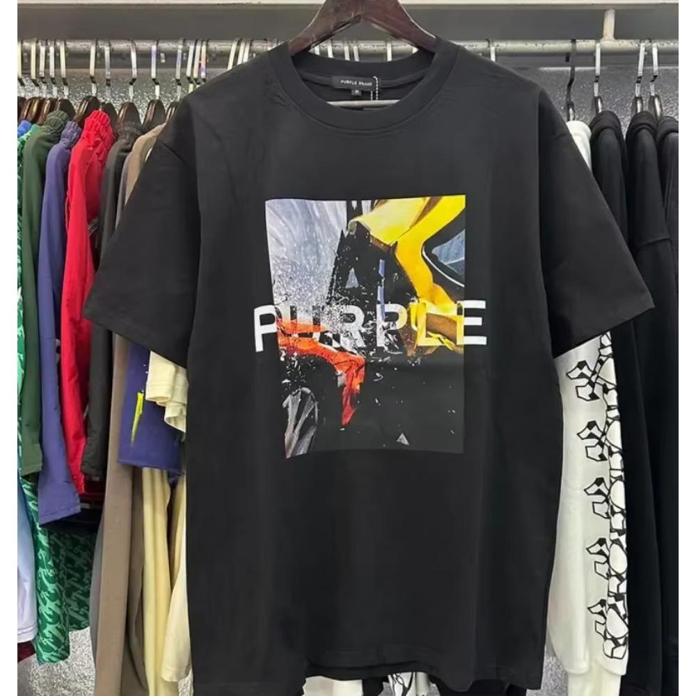 Purple Brand T Shirt Men Women Inset Crewneck Collar Regular Fit Cotton Print Tops US S-XL More Color