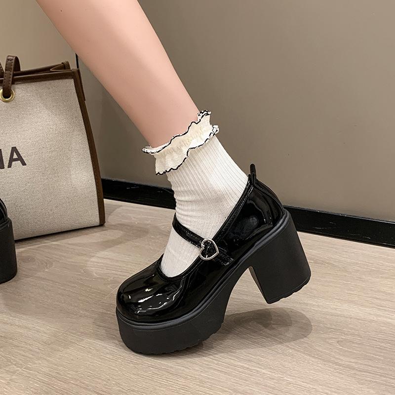 Dicke hochhackige kleine Lederschuhe Damen Französische Mary Janes Herbst 2025 neue modische vielseitige dicksohlige erhöhende Einzelschuhe