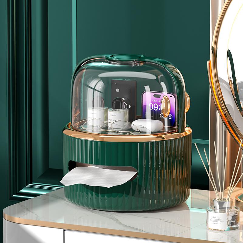 Living Room Tissue Box Holder Organizer Versatile Luxury Paper Box Large Cosmetic Makeup Transparent Cover Rotating Storage Rack