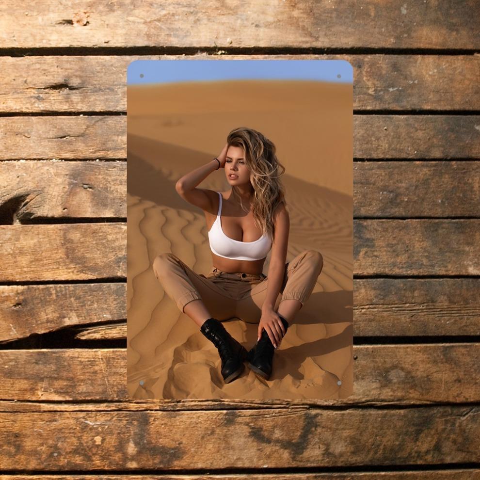 Men Cave Metal Sign Sexy Model Poster - 8X12 Inch Wall Decor for Bar Shop Cafe Office Garage Kitchen Home Decoration