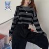 Autumn and Winter Women's Retro Style Outerwear Short Knit Sweater Top High Waisted Contrasting Striped Sweater Top