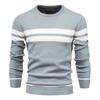 Men's European Fit Striped Round Neck Sweater for Autumn/Winter