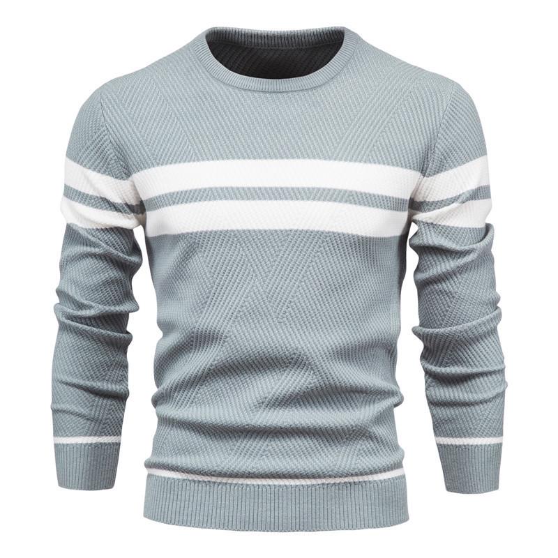 Men's European Fit Striped Round Neck Sweater for Autumn/Winter