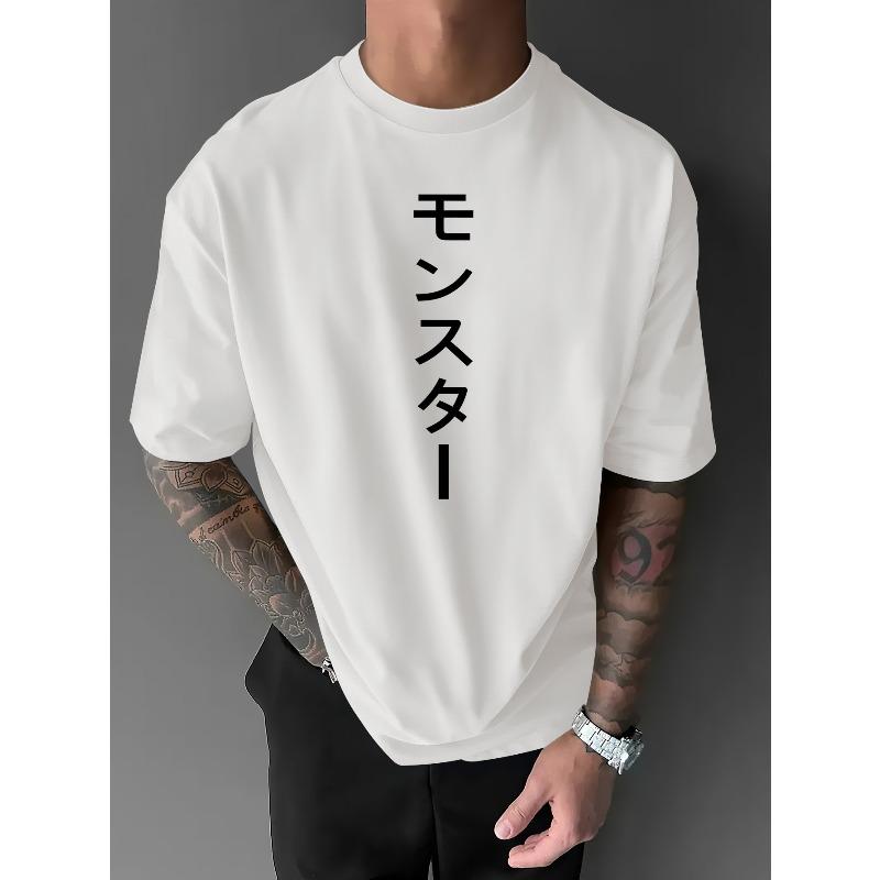 European sizes Street Style Minimalist Vertical Japanese Font Printed T-shirt