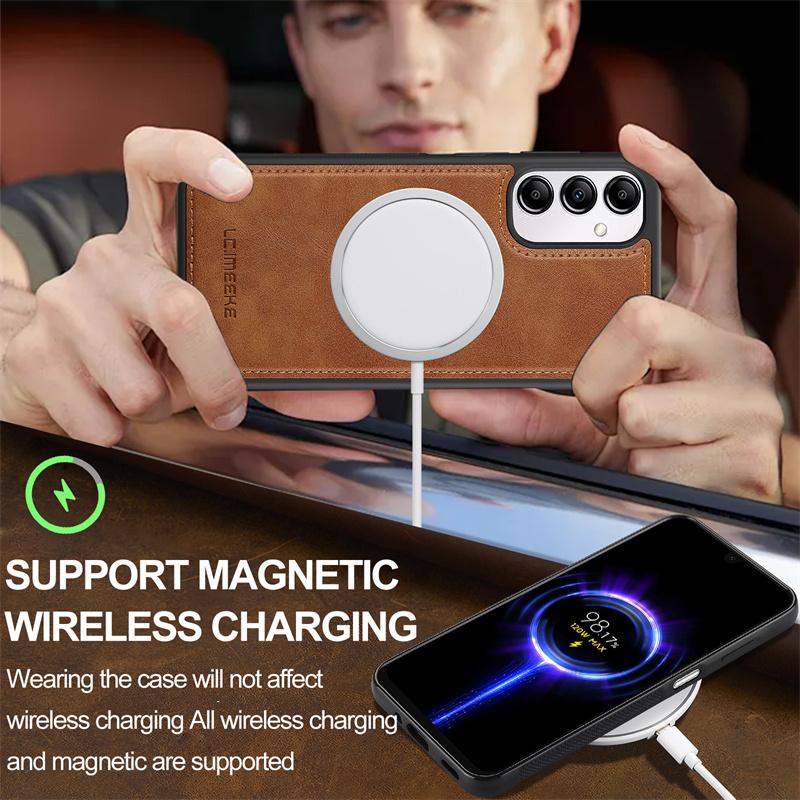 2 In 1 Magsafe Leather Phone Case For Samsung Galaxy A56 A36 A16 A15 A14 A34 A35 A55 A54 A53 A52 A17 Magnetic Card Holder Cover