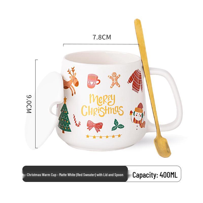 Personalized Christmas Ceramic Mug with Lid and Spoon - Creative Cartoon Design, Perfect for Halloween Gifts