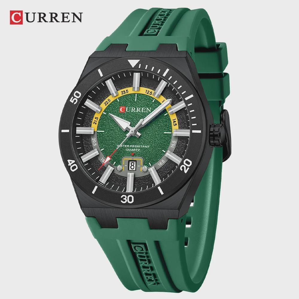 CURREN Men's Quartz Watch Fashion Date Display Luminous Waterproof Silicone Strap Sports Wristwatch