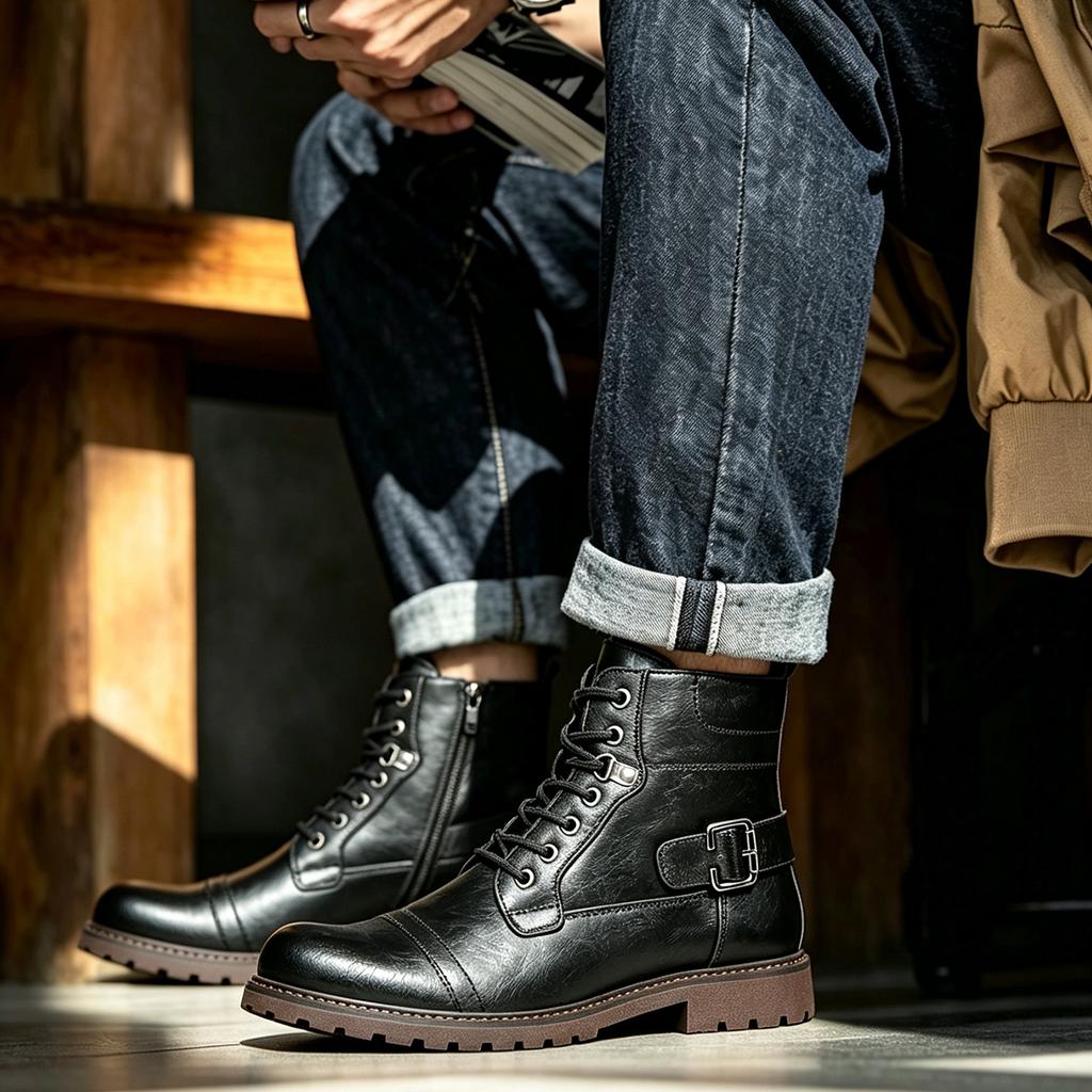 Herren British Retro Hohe Lederstiefel Lässig Vielseitig Outdoor Schuhe für den täglichen Gebrauch