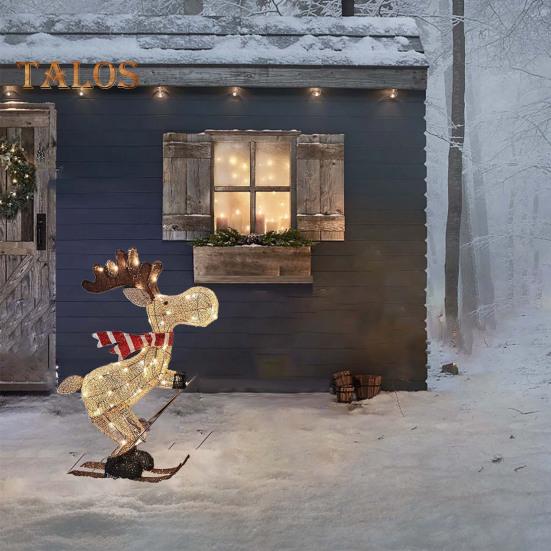 Beleuchtete Rentier-Ornamente, leuchtende Ski-Hirsch-Statue mit LED-Lichterkette, stehende 3D-Rentierfiguren für die Weihnachtsdekoration im Innen- und Außenbereich