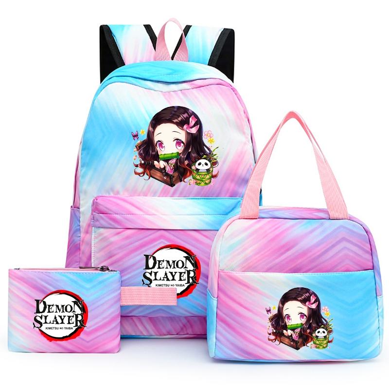 3ks/set Anime Demon Slayer Batoh pro dívky Chlapci Back To School Bag with Lunch Bag Student Bookbag Muži Ženy Cestovní taška Mochil