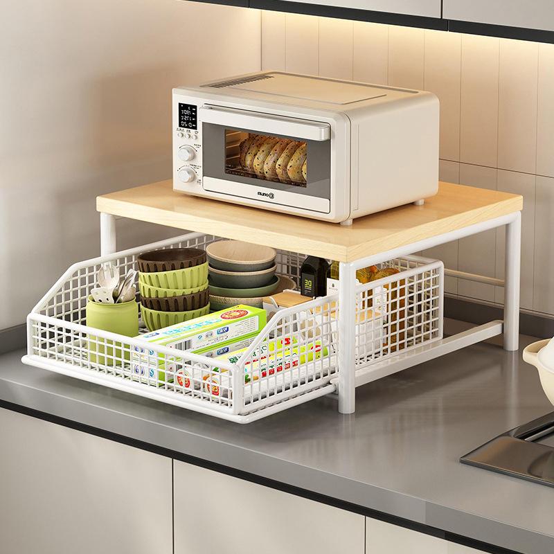 Countertop Microwave Oven Rack with Drawer for Kitchen Appliances
