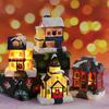 Mini Christmas Village Houses LED Lighted Resin Cottage Figure Christmas Decorations Seasonal Electric Figures For Fireplace