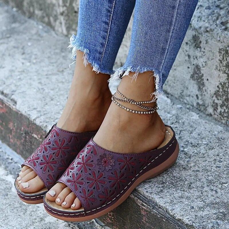 Summer Women Wedge Sandals Premium Orthopedic Open Toe Sandals Vintage Anti-slip Leather Casual Female Platform Retro Shoes