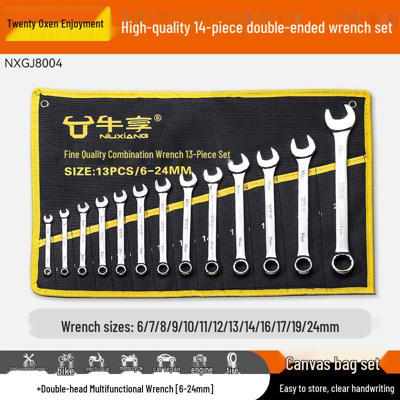 10-Piece Double-Head Wrench Set - Chrome Vanadium Steel for Automotive Repair