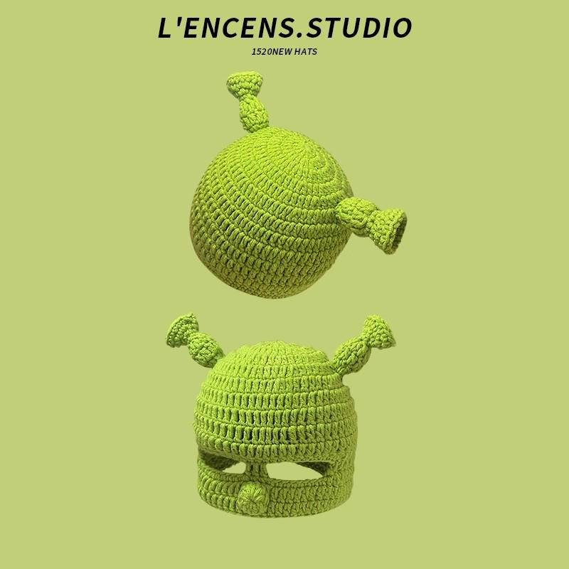 Cute Knitted Woolen Hat Unisex Warm Ear Protection Cartoon Green All-Match Cap Spring Autumn Winter Ideal For Men And Women