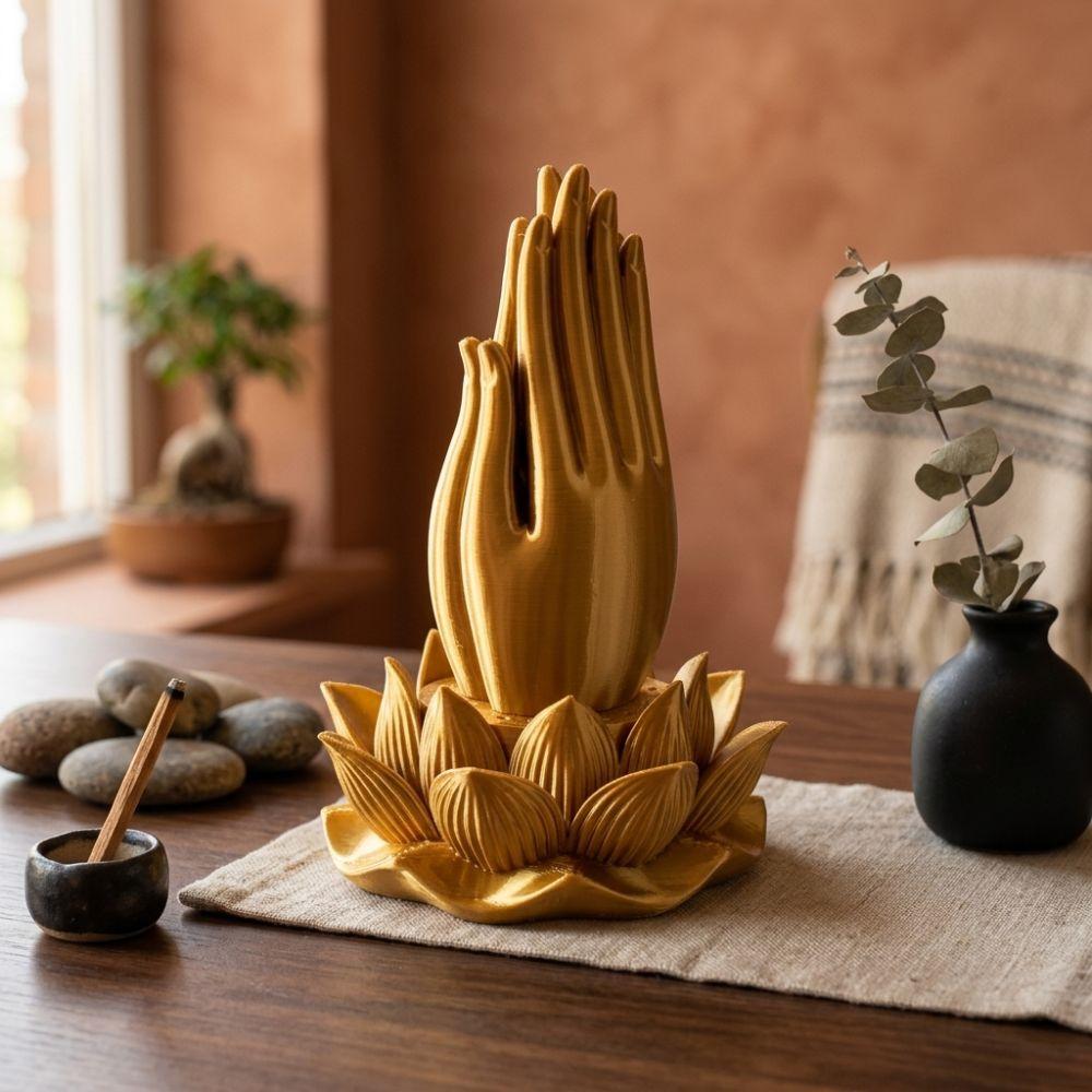 3D Printed Lotus Hand Incense Holder Praying Hand Tabletop Incense Base Living Room