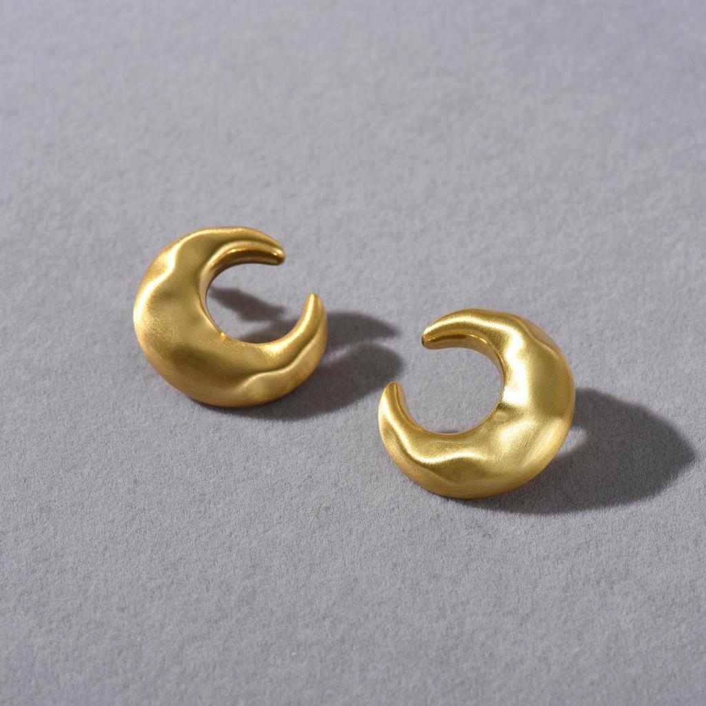 Simple And Exquisite Gold And Silver Crescent Moon Handmade Brushed S925 Silver Needle Stud Earrings Niche Fashion High Sense Earrings Women