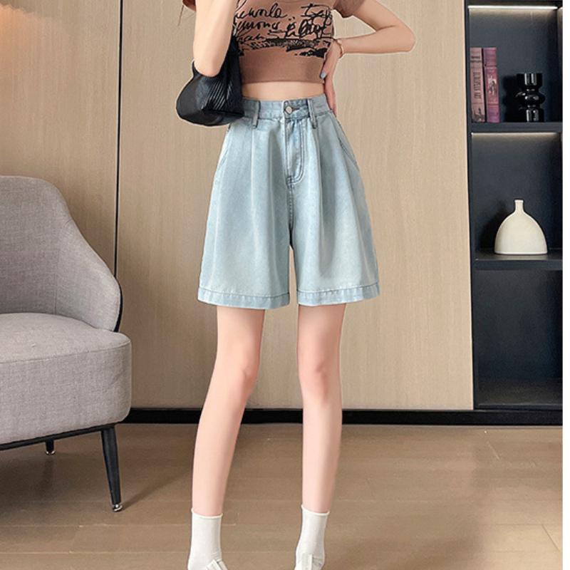 

Теннисные джинсовые шорты с широкими штанинами для женщин на лето, тонкие, с высокой талией, свободные, прямые, зауженные брюки для невысоких людей, пятиточечные шорты XS