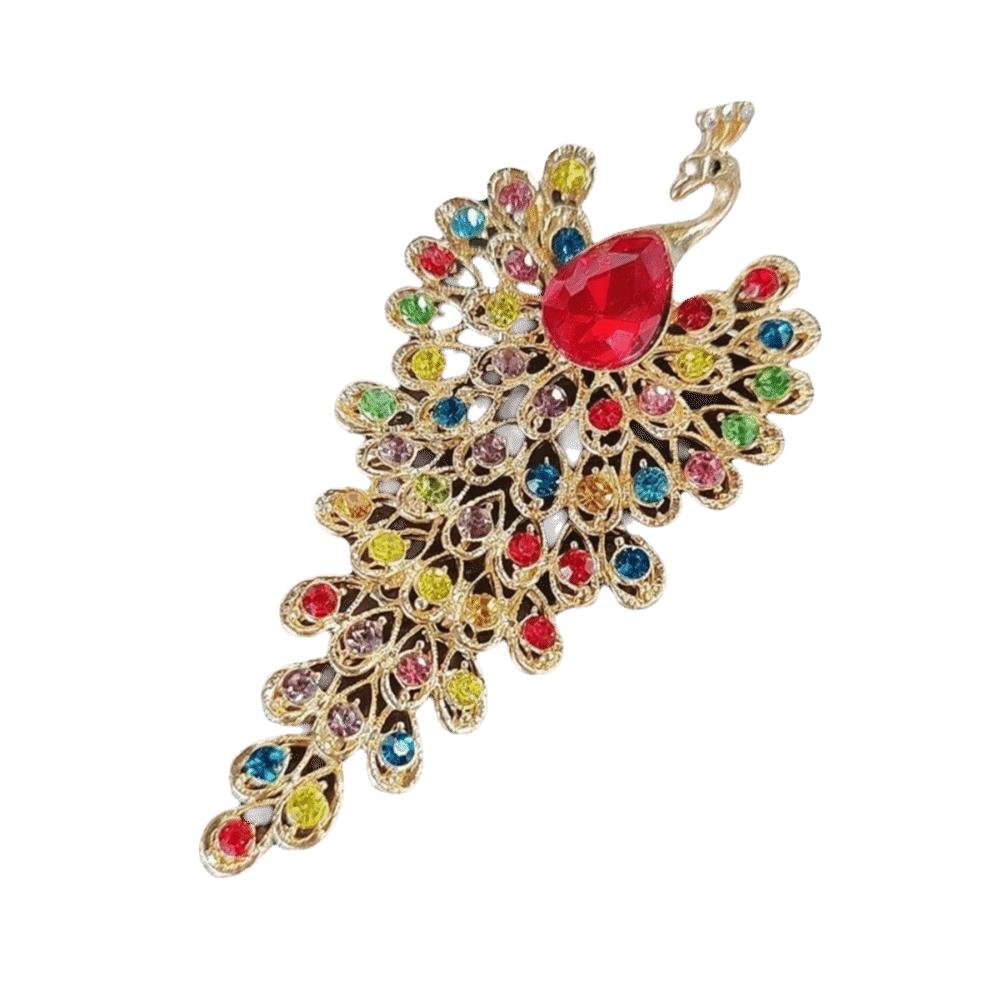 Exquisite Peacock Rhinestone Brooch Crystal Peacock Badge Pin Phoenix Brooch Clip  Evening Gala красный