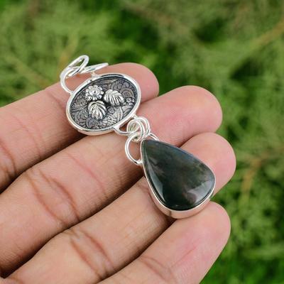 Daughters Day Sale 925 Sterling Silver Natural Solar Moss Agate Pendant Jewelry