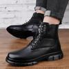 Men's Genuine Leather Casual Shoes Winter High Top Oxford Shoes Thick Sole Fleece Commuting Hiking Men's Ankle Boots Lace Up