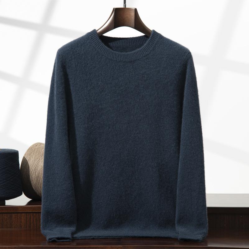 New double-strand thickened round neck cashmere sweater solid color inner sweater bottoming knitted sweater men