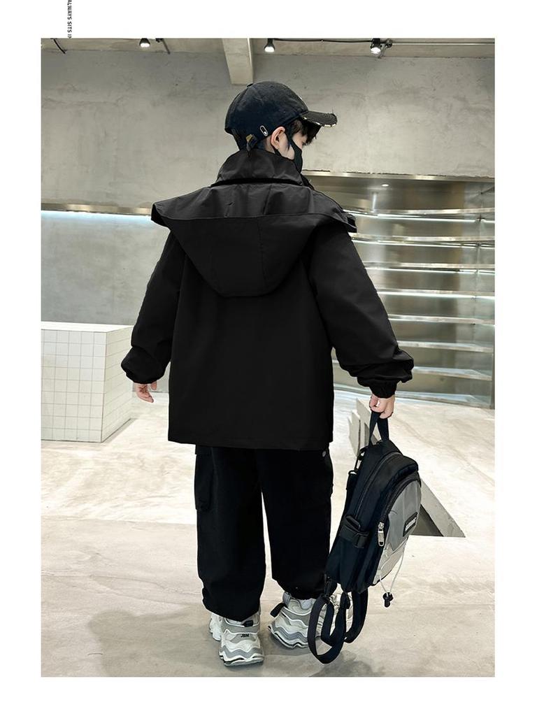 Boys' 3-in-1 Windbreaker Jacket - Fleece-Lined, Detachable for Spring, Autumn, Winter