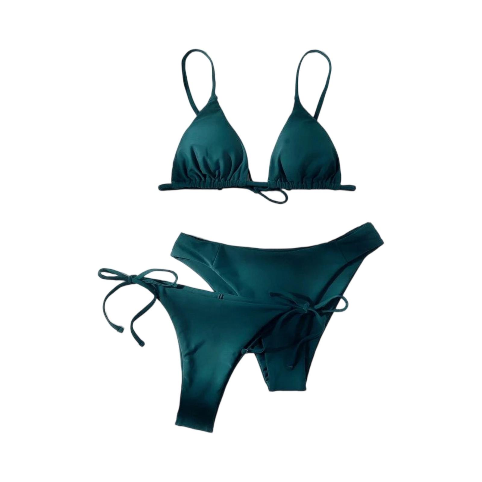 Women Two Piece Bikini Set Adjustable Triangle Top with Tie Side Bottoms Soft Fabric for Beach Swimwear XL