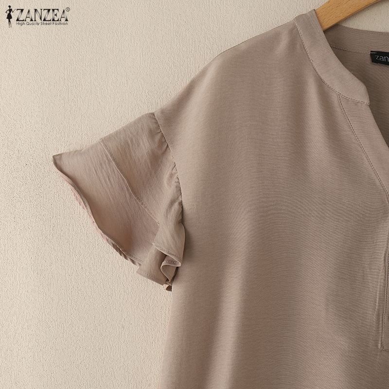 ZANZEA Women V-Neck Summer Casual Short Sleeve Blouse