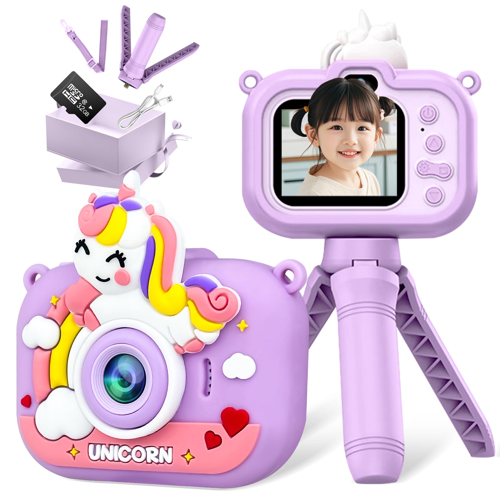 

in Kids Camera with 1080P HD Inch IPS 32G Toy TF Card Dual Silicone Protective Case Suitable for Boys and Ages Instruction Manual Included [New 2025] фіолетовий