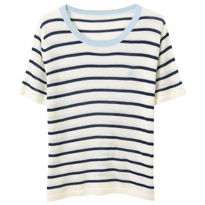 Lyocell Blend Striped Short Sleeve Knit Top