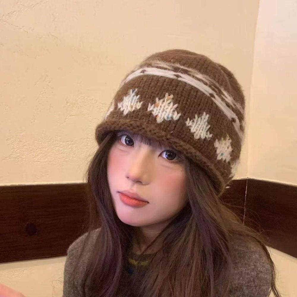 Jacquard Pattern Jacquard Knitted Hat Warm Warm Knitted Cap Retro Beanie Hat  Women's Fashion