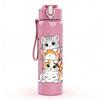 1PC Stacked Playful Kitten Cat Print 750ml Color Plastic Sports Water Bottle Leakproof Flip Straw Lid Suitable for Sports Office Home Use