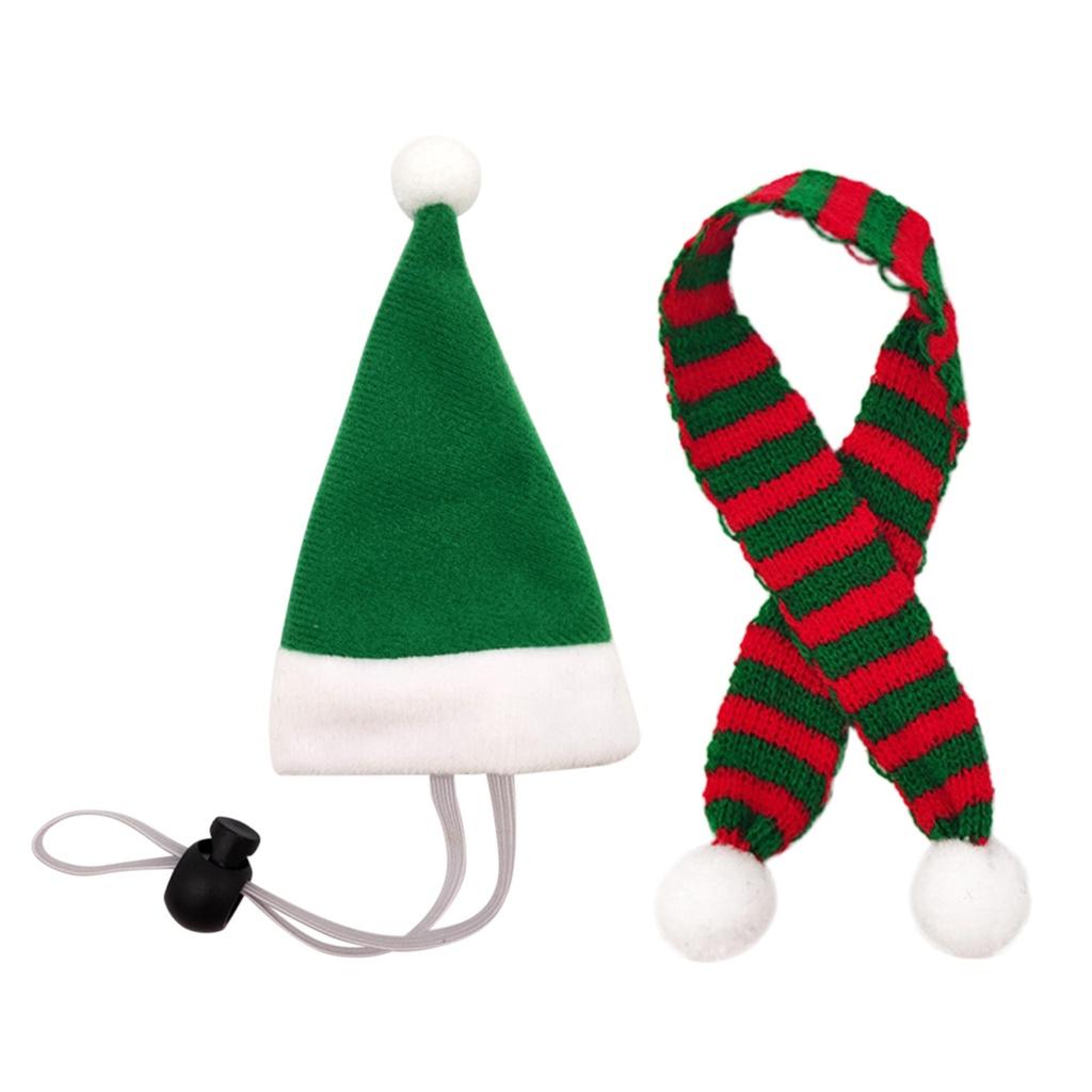 

Mini Pet Christmas Hat With Red And White Red-green Scarf Bow Elastic Lock-red Green Small Hat Style B
