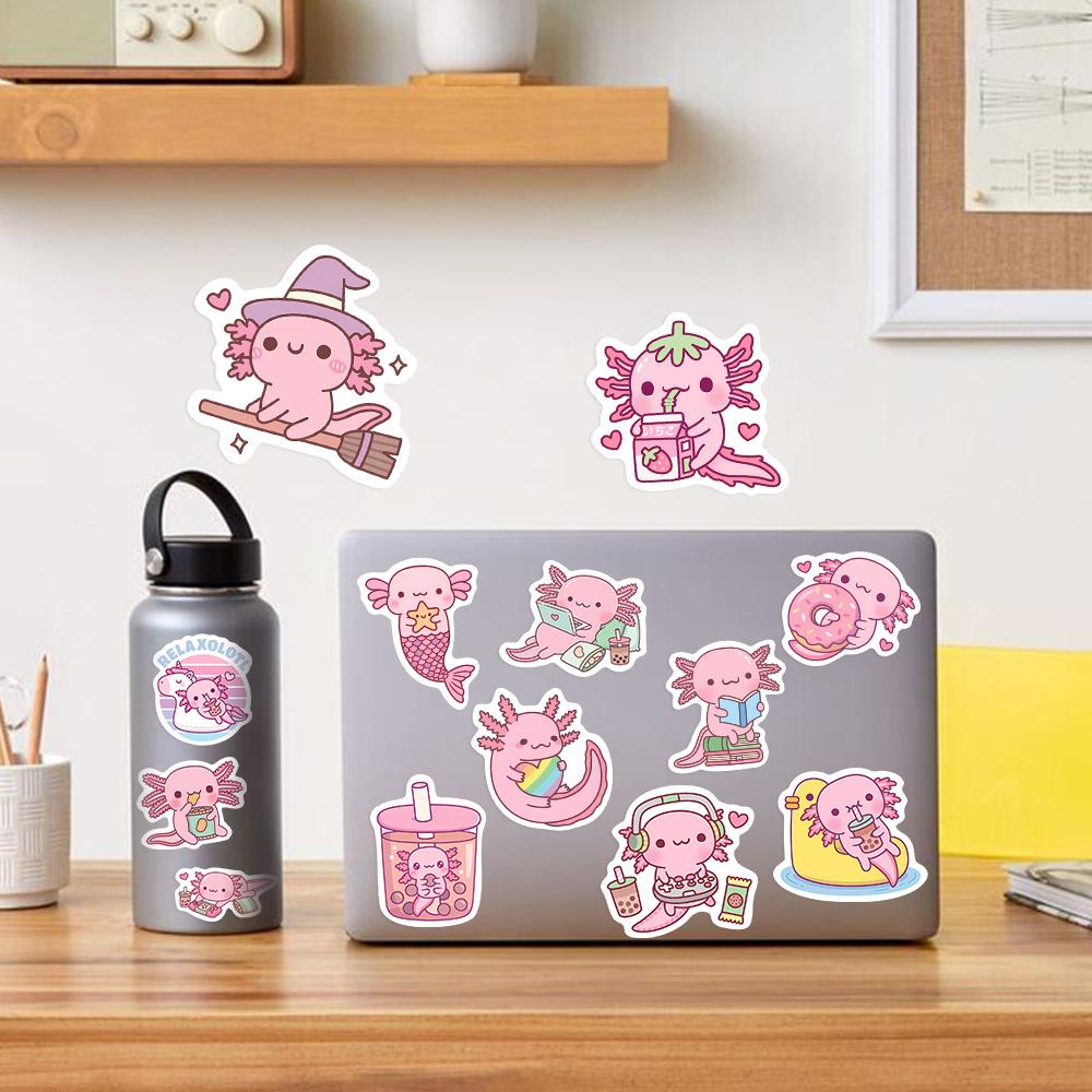 Cartoon Axolotl Stickers Cute Animal DIY Kids Toys Gift Decorative Decal for Laptop Phone Scrapbook Diary Luggage Waterproof