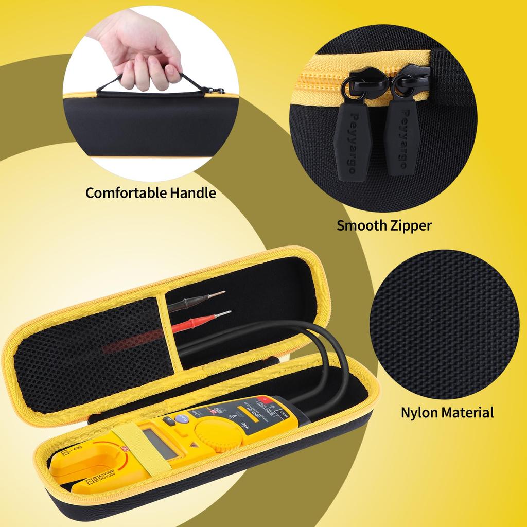 Peyyargo Storage Case Compatible with Fluke T5-1000/T6-1000/T5-600/T6-600 Electrical Testers (Black + Yellow)