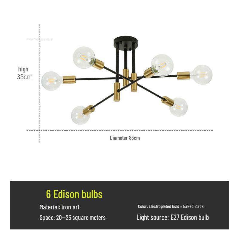 Nordic Minimalist Branch-Chandelier: Black & Gold LED Ceiling Light for Living Room, Bedroom, or Study