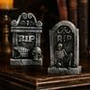 Mini Tombstone Statue Halloween Miniature Figurine, RIP Skeleton Gravestone Figurine Statue, Graveyard Resin Sculpture for Party Decoration
