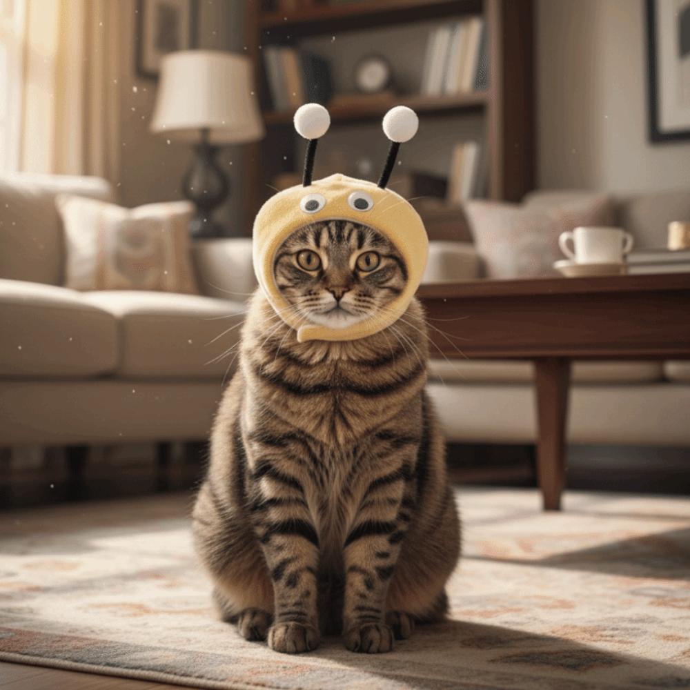 Funny Warm Cat Bee Headdress Adjustable Cartoon Pet Cosplay Hat with Active Eyes Soft Cat Decorative Hat for Puppy Dogs Cats