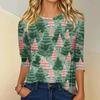 Women's Fashionable Casual Three-Quarter Sleeve Christmas Print Round Neck Top