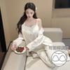 Vernis Spring and Summer Ice and Snow Silk Pajamas Female Sexy Suspenders Lace with Chest Pad Three-piece Set Imitation Silk Loungewear