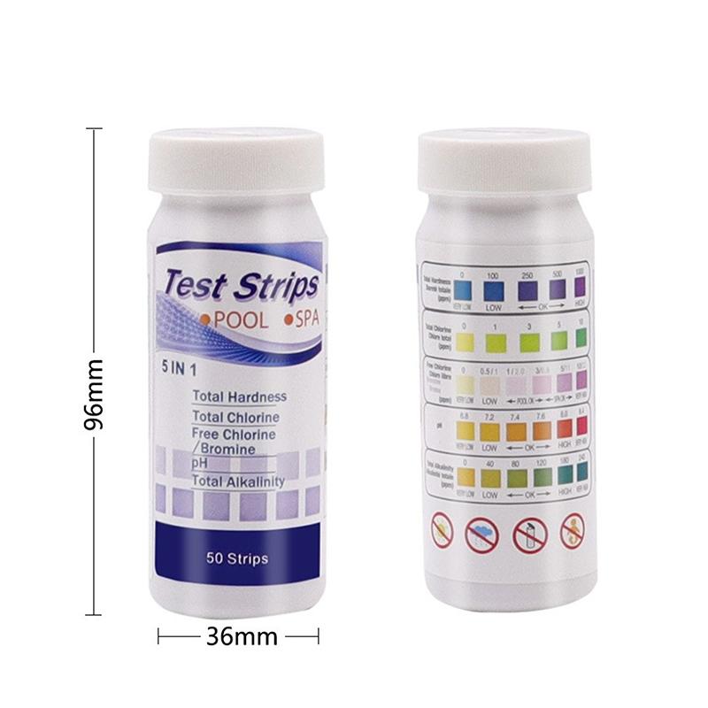 50 buc. Benzi multifuncționale pentru testul de pH al clorului, hârtie spa pentru teste de apă pentru piscină