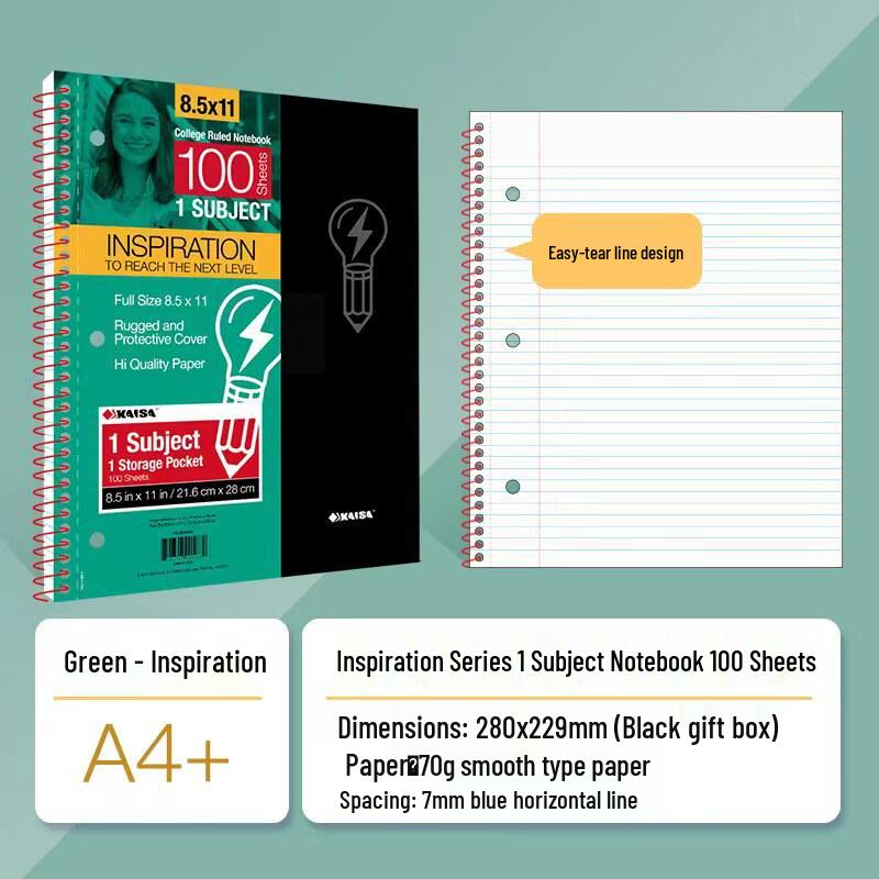 Kaisa American Inspiration Spiral Notebook - Sectioned for College and Graduate Exams, Loose-leaf