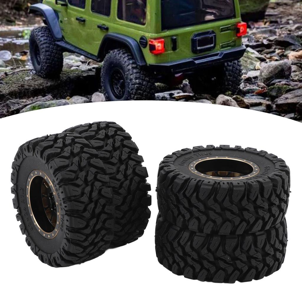 4PCS 1.2in RC Wheel Tires Rubber Brass Rim Superior Traction Enhanced Stability Black for Traxxas 1/18 RC Cars