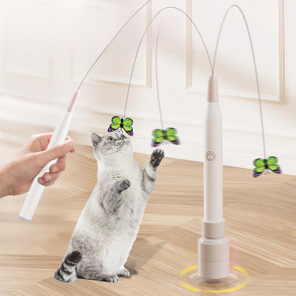 Electric Butterfly Flying Cat Self-entertaining Toy Butterfly Cat Teaser Stick for Kitten Catcher Having Fun Exercise Playing