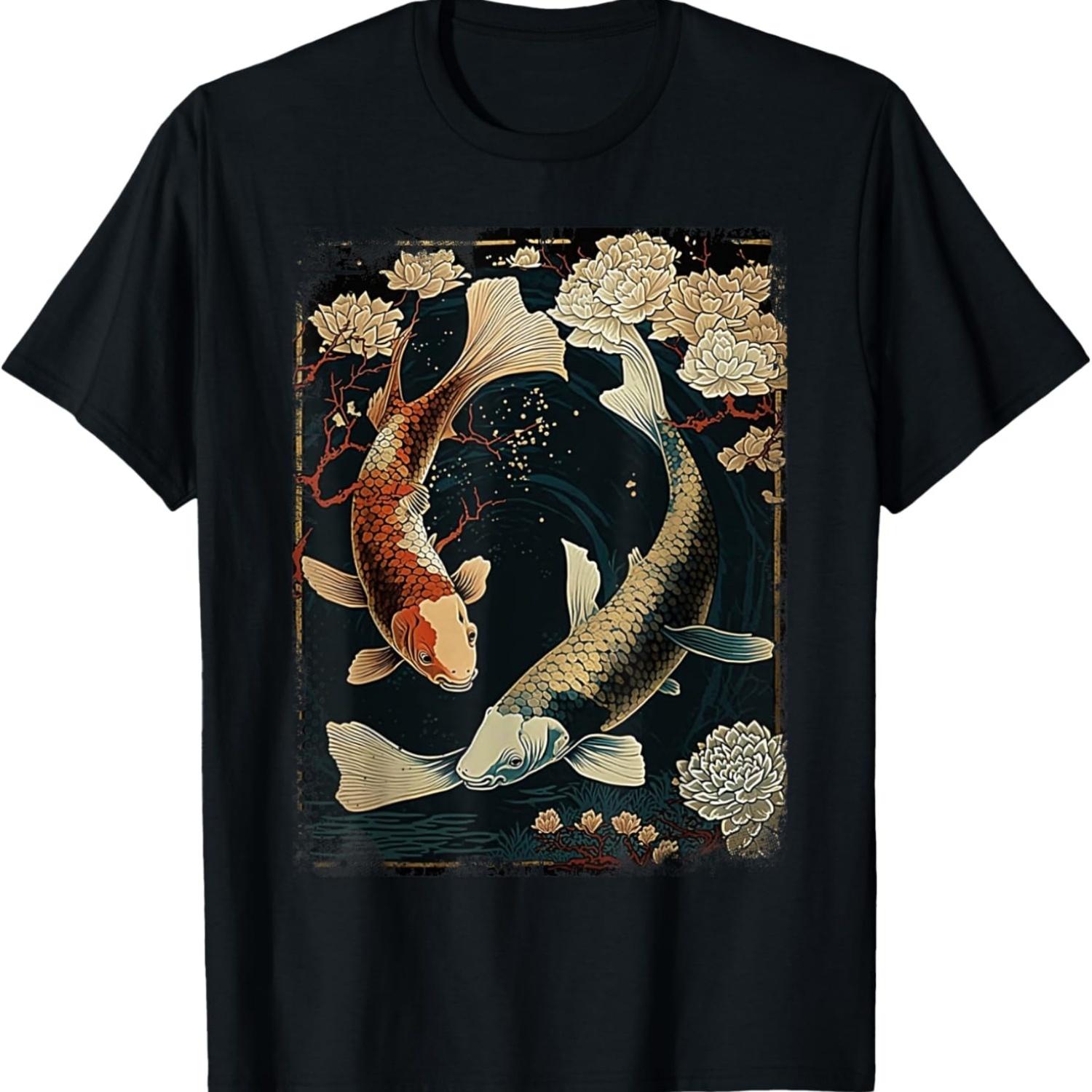 Nishikigoi Koi Carp Fish  Art Japan Cherry Blossom T-Shirt(2) S чёрный