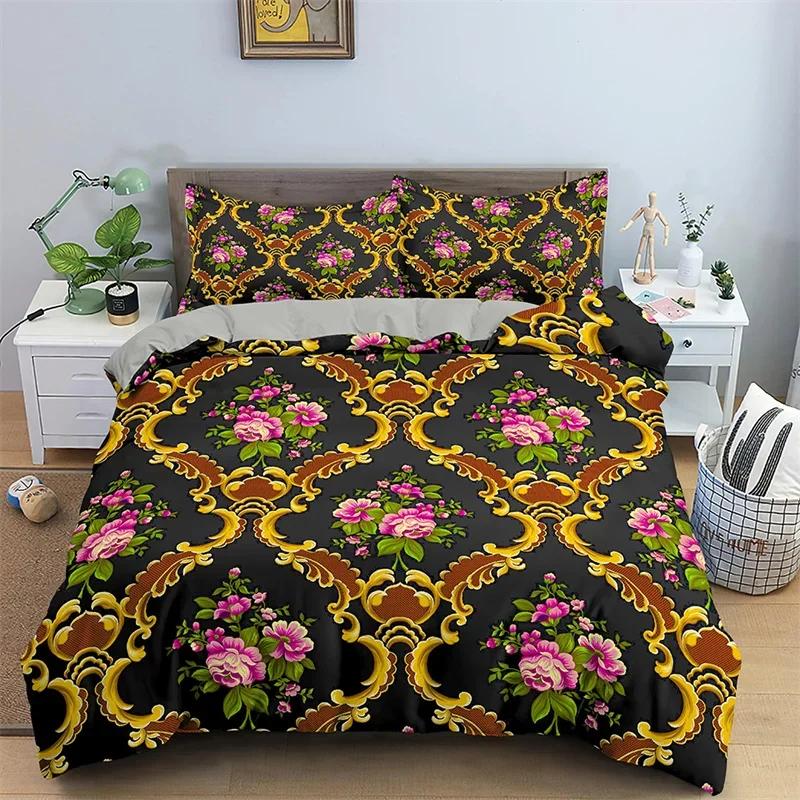 Baroque Style Floral Duvet Cover Set Luxury Exotic Flowers Bedding Set Microfiber Comforter Cover Single Queen For Teens Girls